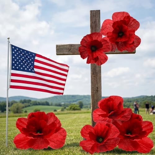 Norme 6 Pcs Memorial Day Poppy Giant Burgundy Flowers Red Petal Arch Decor by Norme