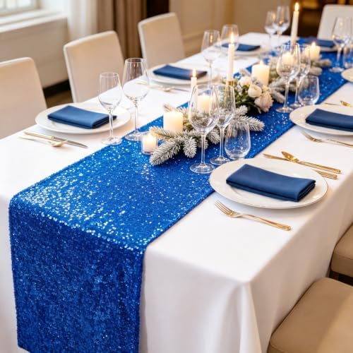 ShinyBeauty Blue Sequin Table Runner 108 Inch, 15 Pack Wedding Party - Image 4