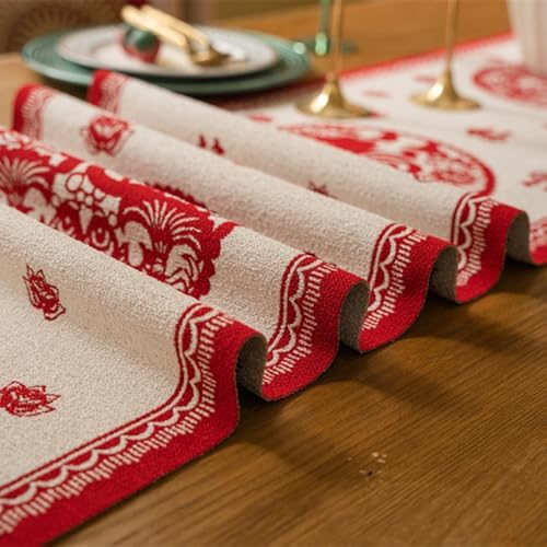 Chinese Red Jacquard Table Runner with Fu Character Festive Tassel Table Cloth Bed Scarf for Lunar New Year Wedding Party Decor (White Red, 13 "x106 ) - Image 6