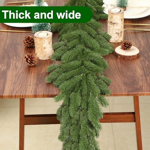 Lyrow 2 Pcs 12 ft Deluxe Thick Christmas Pine Garland Faux Greenery Garland - Image 4