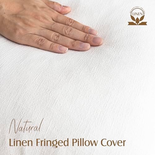 Foindtower Decorative Linen Fringe Throw Pillow Covers 22×22 Inch,White - Image 2
