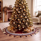 Blueweenly 48 Inch Christmas Tree Skirt with Gold and Red Tassel Velvet - Image 5