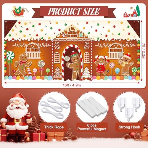 HunnmingRe 16 x 7ft Christmas Garage Door Cover, Gingerbread Man - Image 2