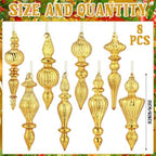 Mifoci 8 Pcs 6 Inch Mercury Glass Finial Christmas Ornaments,Gold - Image 2