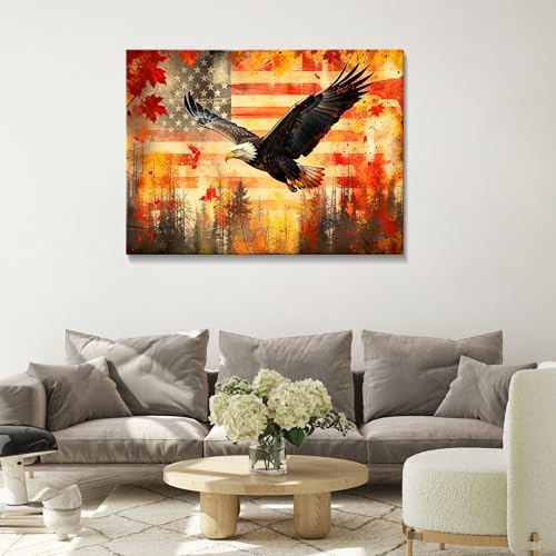 HomeifHue July 4th Patriotic Canvas Wall Art 4th of July USA Decorations American Flag Painting Picture Eagle Pictures for Wall Decor Independence Day Home Decor（F5 20x24in） - Image 2