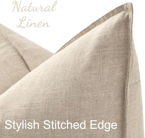 decorUhome Fall Beige Linen Throw Pillow Covers 26x26 Set of 2 - Image 2