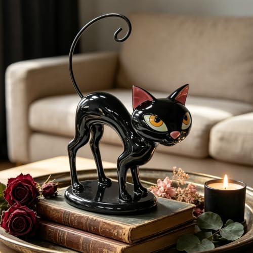 Cynkeyee Halloween Black Cat Statue - 9 in Vintage Mid‑Century by Cynkeyee