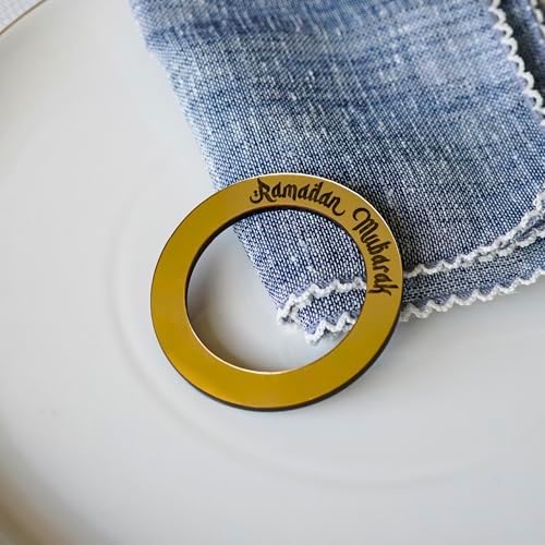 6 Pcs Ramadan Napkin Rings Ramadan Mubarak Islamic Table Decor Eid Decoration Napkin Holder Iftar Party Muslim Gift (Gold) - Image 2