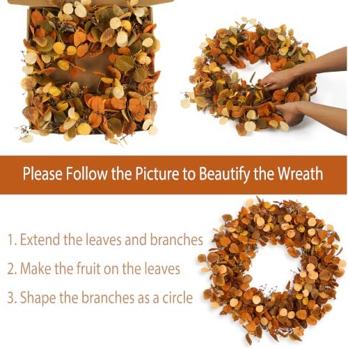 Eucalyptus Wreaths for Front Door Handmade Green Leaves Wreath for Summer, Spring and All Seasons, Greenery Floral Wreath for Wall and Outside (Fall, 26 inch) - Image 5