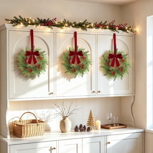 Thewe 12Pcs 12" Christmas Candle Wreaths for Kitchen Cabinet Table Decor - Image 3