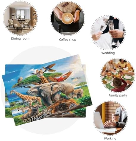 Elephant Giraffe Zebra Placemats Set of 6 Funny Zoo Animals Table Mats African Place Mats Decor Imitation Linen Heat Resistant Tablecloth for Dining Decorations Kitchen Party Restaurants 12''x18'' - Image 7
