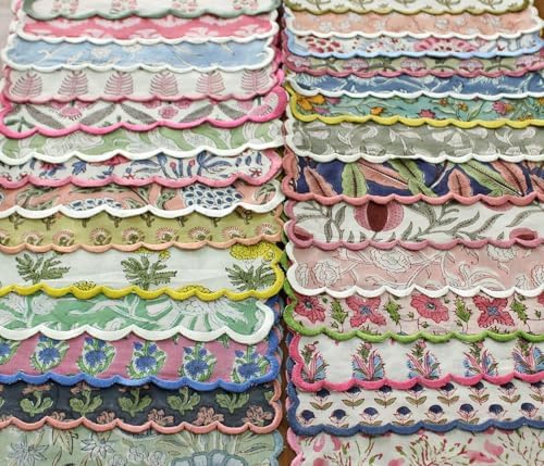 Ridhi Hand Block Print Cloth Napkins, Mix Random, 18x18 in, Set of 8 by Ridhi