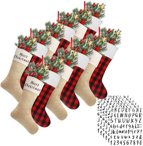 Tatuo 12 Pack Christmas Burlap Stockings Hanging,Light Brown, Red Black by Tatuo