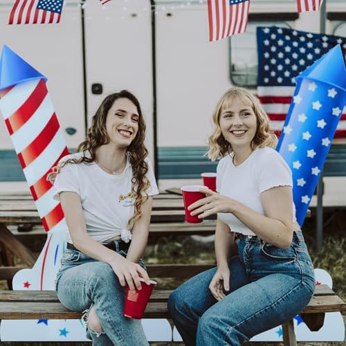 Bucherry 2 Pcs 55" x 34" Patriotic Rocket Cardboard Cutout Stand Ups Life Size Independence Day Theme Party Decoration Backdrop Photo Prop Stand Up for 250th Patriotic Day Party Decoration - Image 4