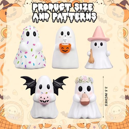 Simgoing 5 Pcs Pastel Ghost Figurines Cute Pink Halloween Decorations - Image 3