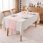 Peachy Blush White Plaid Gingham Ruffle Table Runner Cabinet Cover 13"x108" - Image 2