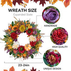 24 Inch Fall Wreaths for Front Door, Autumn Farmhouse Harvest Wreath - Image 2