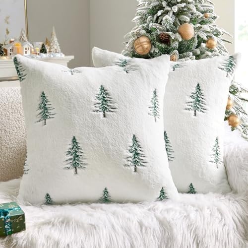 MIULEE Christmas Decorative Faux Fur Pillow Covers 20x20 Inch White Green by MIULEE