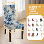 Blue Flower Chair Covers Set of 6,Stretchable Kitchen Dining Room Chair Covers Decorations Removable Washable Dining Chair Slipcovers Chair Protectors for Dining Room & Kitchen - Image 3