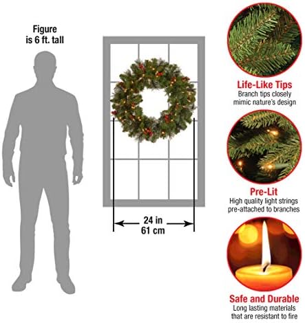 National Tree Company 24in Pre-Lit Crestwood Spruce Christmas Wreath - Image 3