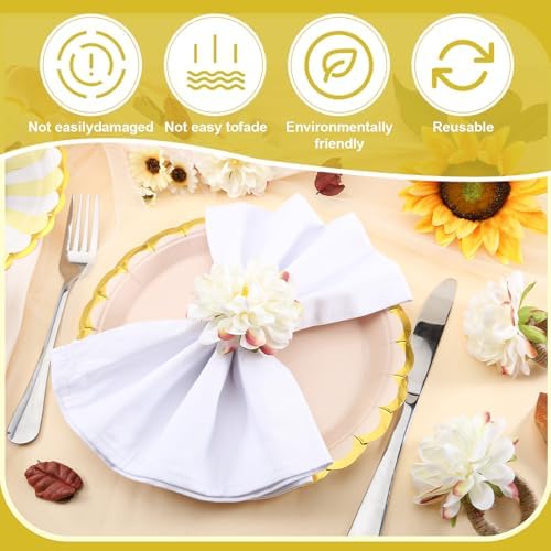 24 Pcs Flower Napkin Rings Daisy Flower Handcraft Floral Napkin Holder Rings for Wedding, Holiday Banquet, Luncheons, Birthday Party Dining Table Decor - Image 4