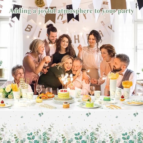 Potchen 452 Pcs Themes Party Supplies Decorations for 50 Guests, Paper Plates Napkins Cups Tablecloth Cutlery Straws for Birthday Baby Shower Party Decorations(Sage Green Gold,Birthday) - Image 5