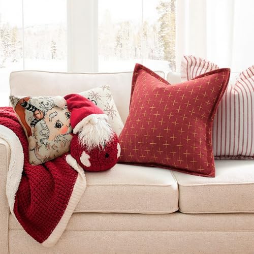 ZWJD Christmas Pillow Covers 24x24 Set of 2 Soft Polyester Textured Red Pillows with Stylish Flange Edge Cozy Farmhouse Christmas Decor for Couch Bed Sofa Living Room (Red) - Image 2