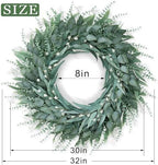 32" Large Artificial Eucalyptus Wreath with Seeds for Front Door(Green) - Image 2