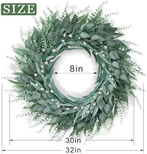 32" Large Artificial Eucalyptus Wreath with Seeds for Front Door(Green) - Image 2