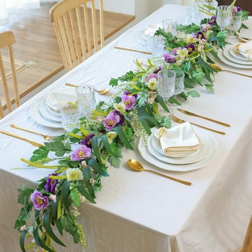 Mizii Purple Artificial Flower Garland 6FT Fake Poppy Floral Garland Hanging Vines Spring Summer Flowers Decorations for Mantle Table Centerpieces Room Wall Fireplace Wedding Decor (Purple) - Image 5