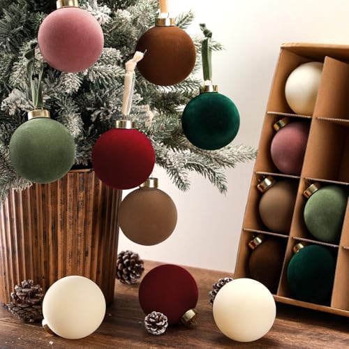 Simgoing 15 Pcs Velvet Christmas Ornament 3.15'' Flocked Xmas Tree Ornament - Image 2