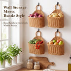 4 Pcs Hanging Wicker Baskets for Wall, with Hooks - Image 2