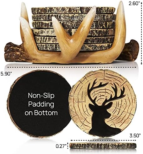 Deer Antlers Coaster Set of 6 – Handcrafted Deer Antler Decor and Man Cave Gifts for Men - 6 Full Size Deer Antlers Coasters for Man Cave Décor - Image 2