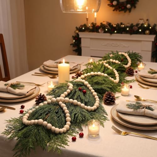 48Ft Christmas Wood Bead Garland Rustic Holiday Decor for Tree (Beige) - Image 7