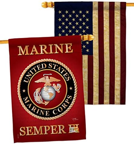 Marine Corps House Flag - Pack Armed Forces USMC Semper Fi United State American Military Veteran Retire Official USA Vintage Applique - Banner Small Garden Yard Gift Double-Sided Made In 28 X 40 by Breeze+Decor