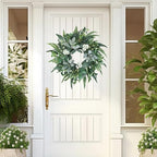 20" Green Eucalyptus Wreaths for Front Door with Lambs Ear White Flowers – Lifelike Spring, Summer, and Winter Wreath for Farmhouse Porch, Window, Door Decor - Image 3