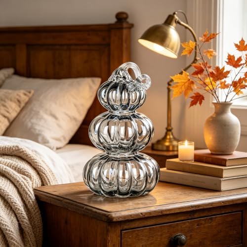 Stacked Glass Pumpkin Decor, Fall Halloween Table Centerpiece, Black - Image 7