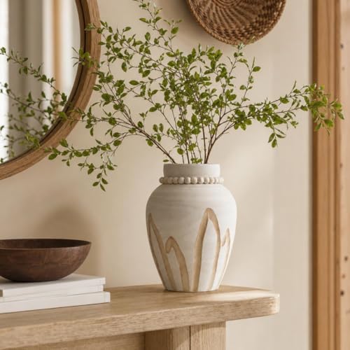 Living Room Decor Flower Vase,Wood Farmhouse Decor Ceramic Vases Aesthetic,Office Flower Pot for Desk, Boho Coffee Table Bookshelf Laundry House Decorations,Kitchen Accessories by Jhumeg