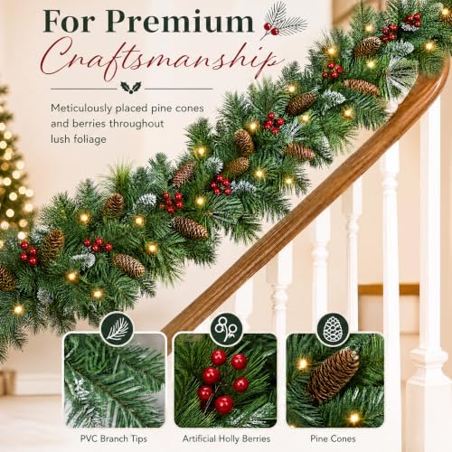 9ft Pre-Lit Artificial Christmas Garland with Lights & Pine Cones - Image 2