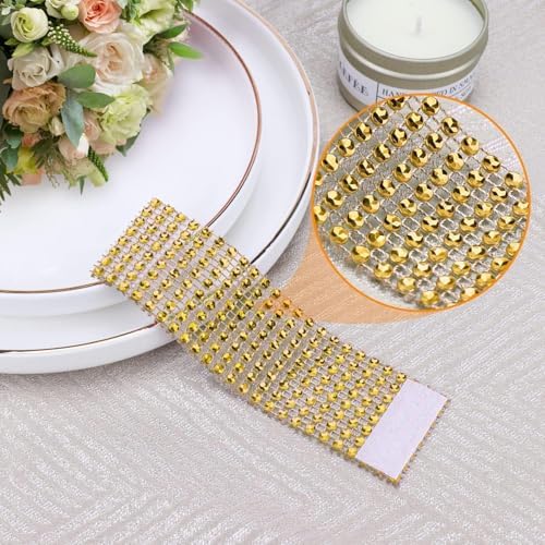 Gold Napkin Rings Set - 300 Rhinestone Crystal Napkin Rings for Wedding, Dinner, Parties & DIY Decoration - Image 2