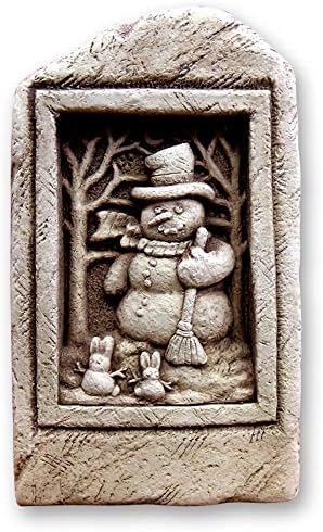 Carruth Studio, Snowman with Snow Bunnies Figurine, Original Sculpture Handcrafted in Stone, Artisan Made by Carruth+Studio