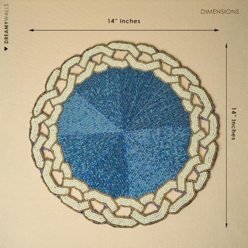 14 Inch Round Beaded Placemat Handmade Space Blue Glass Beads with Satin Backing Elegant Dining Table Mat Non Slip Centerpiece Table Decor (Set of 4) - Image 6