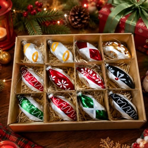 12 Pcs Vintage Glass Christmas Ornament Reflector Decor, Fresh - Image 3