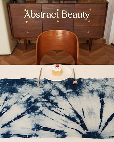 Natural Indigo Dye Table Runner, Handmade Tie-Dye with Blue and White Interlaced Design, 100% Cotton Blue Decorative Table Runner for Dining and Parties, Table Décor (Orchid, 17"x69") - Image 3
