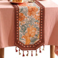 bilin gaier Designer Vintage Orange Floral Small Table Runner,French Farmhouse Soft Linen Coffee Table Runners 63 Inches Long,Decor Tabletop for Kitchen,Dining,Party,Home,Christmas,12"x63" by bilingaier