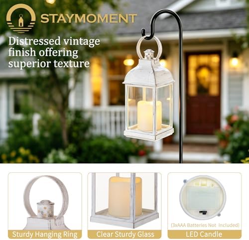 White Small Lanterns with LED Candles, Set of 6 Wedding Decor - Image 3