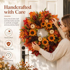 28 Inch Large Fall Sunflower Wreath for Front Door with Caramel Sunflowers - Image 3