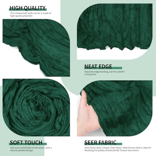 12 Pack Dark Green Cheesecloth Table Runner 10Ft, Christmas Table Runner 21.5 X 120 inch, Semi Sheer Cheese Cloth Fabric Boho Table Runner Bulk for Christmas Decorations,Bridal Shower,Wedding - Image 3