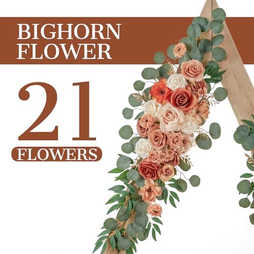 Ting's time Wedding Arch Flowers Pack of 2 Artificial Silk Large Flower Swag Welcome Sign Floral Swag Reception Backdrop Floral Decor for Fall Wedding Party Ceremony (Burnt Orange) - Image 3