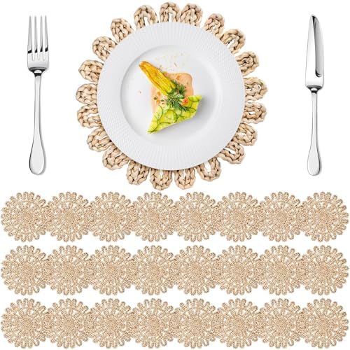 Set of 24 Ruffled Woven Corn Husk Placemats 11.8'' Boho Farmhouse Placemats for Tabletop Decor Elegant Dining Wedding Christmas Thanksgiving Day Holiday Dinner Party Housewarming Gifts Daily by Gandeer